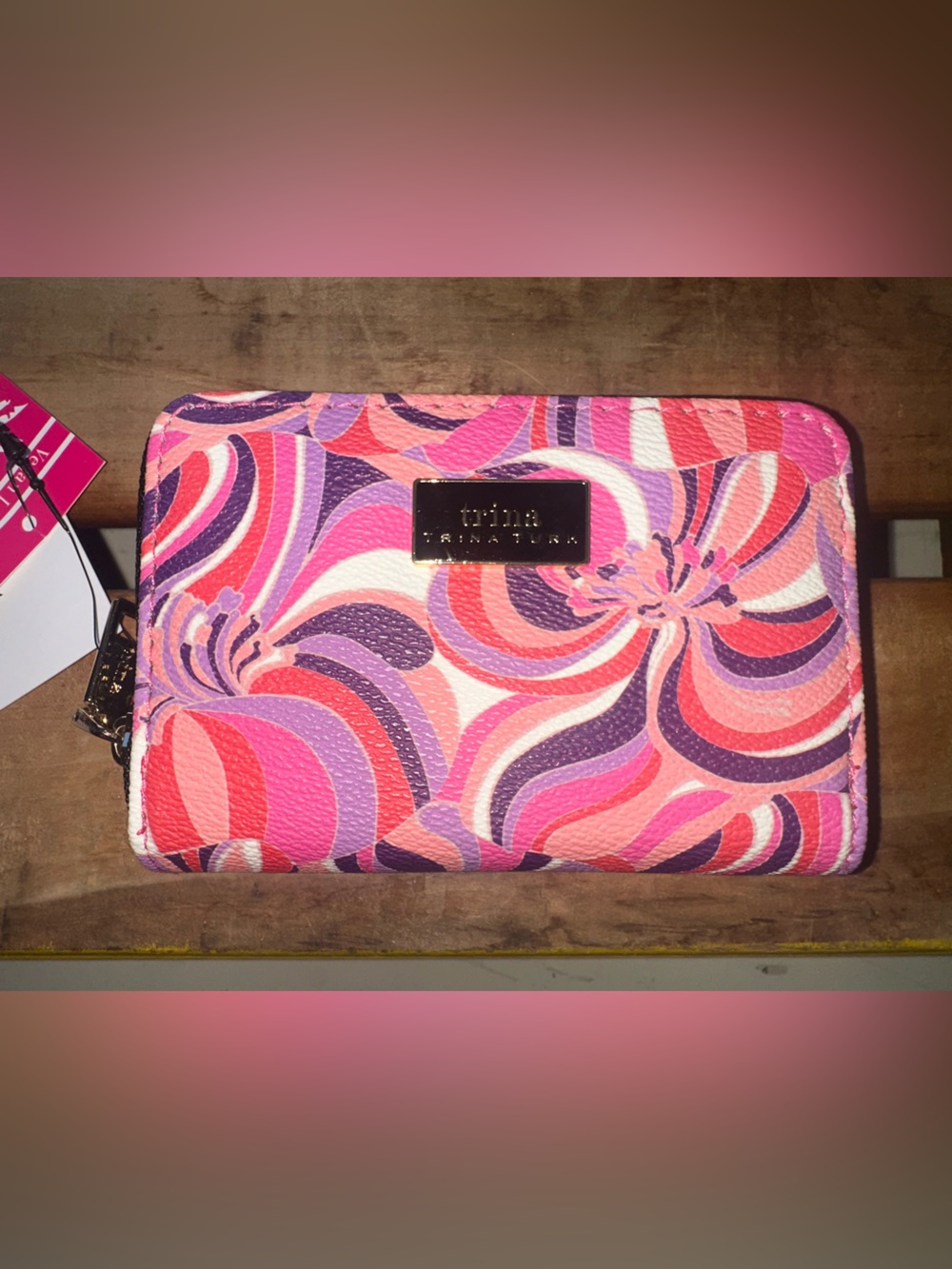 Trina Turk Wallet Zip Around Pink Purple Swirls ~ NWT - Picture 2 of 16